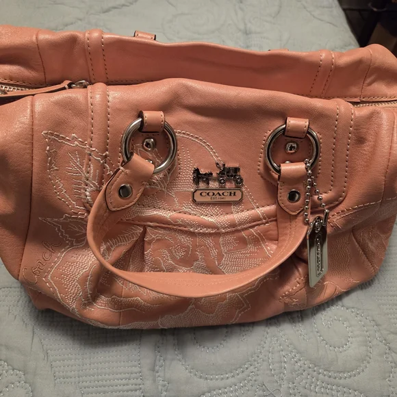 Coach Peach Satchel with Silver Accents - Picture 2 of 12